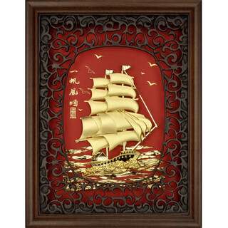 欧柏历足金金箔一帆风顺摆件礼品定制logo企业商务活动高档实用纪念品 一帆顺风32_25厘米-典雅古窗花