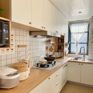 Piano japanese-style log style kitchen cabinets customized kitchen cabinets stove integrated stove furniture whole house customization prepayment (consult customer service to get 5 sets of plans)