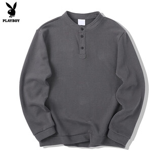 Playboy stand collar sweatshirt men's spring and autumn 2025 new loose henley collar heavy long sleeve bottoming shirt pullover jacket cement gray m