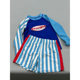 Zailu boys' swimsuit 2025 new summer medium and large children split sunscreen quick-drying long-sleeved swimsuit children's upgraded blue 100cm