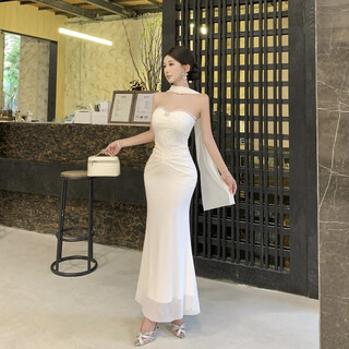 Yiou (yiou) annual party french birthday banquet dress, sexy tube top dress with niche design, multiple ways to wear, apricot white m