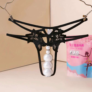 Sexy temptation oversized pearl size beaded panties thong embroidered flowers black women thin black m80120jin jin equal to 0.5kg