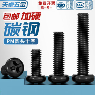 Tianzhuo hardware pm iron black zinc hardened cross round head small screws pan head machine screws m1m1.2m1.4m2m2.5m3m4mm m6*14-50 pieces