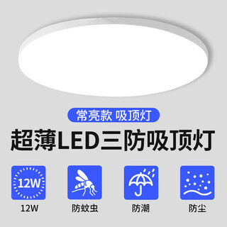 Biuyum led three-proof ceiling lamp, moisture-proof, dust-proof and insect-proof engineering stairway corridor corridor light ultra-thin lighting 12w-always on-white light