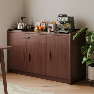 Leadtek solid wood sideboard integrated wall cabinet living room multifunctional cabinet tea cabinet wine cabinet storage cabinet kitchen storage cabinet solid wood corners + with fence dark walnut color 100cm