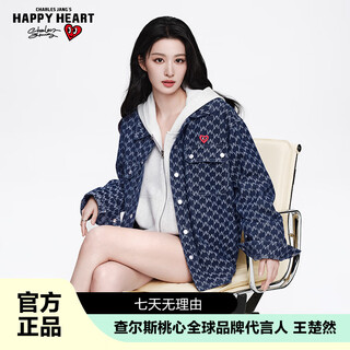 Charles heart and wang churan's same style american retro all-over jacquard denim jacket men's hip-hop high street couple jacket l