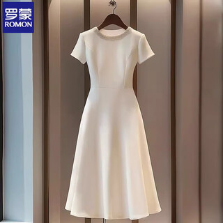 Romont french dress for women 2025 new style dignified and elegant designer chic and beautiful white round neck niche dress white m 100-110jin jin is equal to 0.5 kg