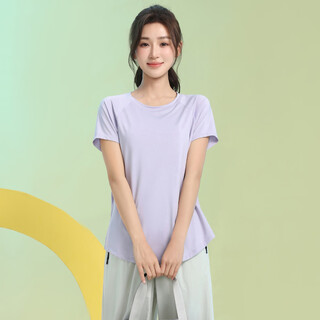 Phigeer pilates beautiful yoga clothes for women summer short-sleeved quick-drying breathable sports tops running loose hollow fitness clothes lavender purple short-sleeved s