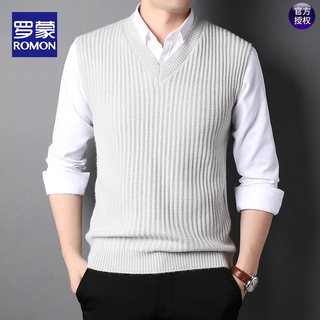 Romon knitted vest men's v-neck loose solid color autumn and winter sleeveless sweater for young and middle-aged people soft imitation mink vest light gray l 170
