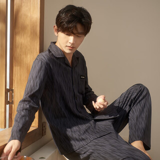 Princess mark couple pajamas, spring and autumn pure cotton long-sleeved, fashionable and high-end, same style for men and women, can be worn as outerwear, home clothes m91714 lapel suit, men's xl