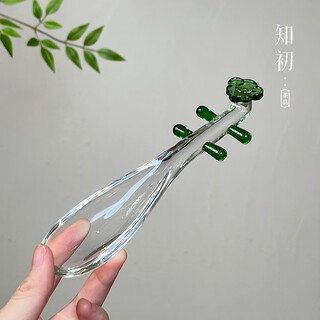 Wen yijia zhichu chinese style ruyi pipa tea spoon glass tea spoon kung fu tea ceremony accessories retro creative chinese tea rules glass ruyi tea rules - green 18.5x2.2cm
