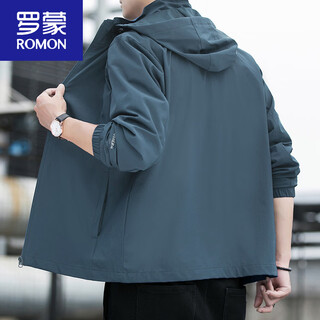 Romon (romon) hooded jacket men's 2025 new large size charge. clothes outdoor cycling sports tops plus velvet windbreaker ash mesh lining 6616 3xl =140-155jin jin equals 0.5 kg