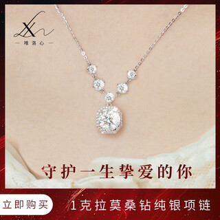 Weiluoxin s999 sterling silver moissanite diamond necklace clavicle chain gemstone pendant as a birthday gift for girlfriend, mother, girl, simple gift box set + certificate, 925 silver material