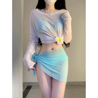 Guiqi bikini swimsuit for hot spring bathing with blouse split small breasts gathered sexy slim pure lust swimsuit for women on seaside vacation blue one size