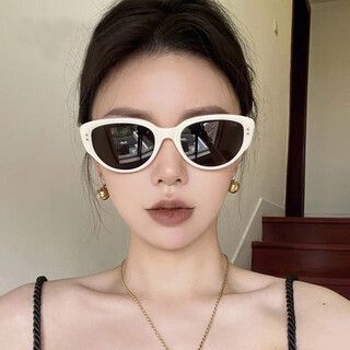 Menokuma cat-eye sunglasses women's high-end face-showing small retro european and american style sunglasses white frame black gray film tanabata