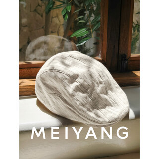 Meiyang gallery forward cap, burled texture retro british adjustable striped forward cap, white, one size fits all