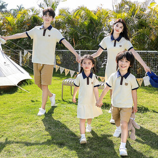 Little bear elf (xiaoxiongjingling) parent-child wear mother-daughter dress short-sleeved shorts suit sister and brother 2026 summer new family of three or four polo shirts men's single top/women's dress 45 mother size m (recommended weight 95-105 jin jin equals 0.5 kg)
