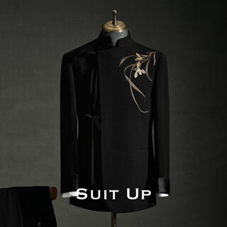 Xiuta monogatari orchid new chinese embroidery groom wedding dress mao suit suit high-end national style engagement suit black top + pants high quality 58 high quality