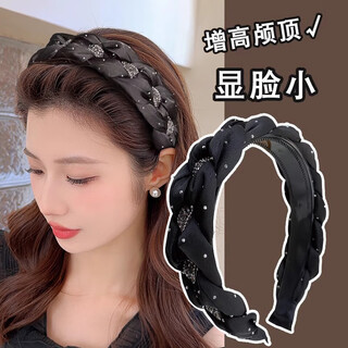 Idel black high-end headband fashionable new baby's breath toothed headband women's face wash headband hairpin versatile headwear black wide-brimmed rhinestone headband f1987