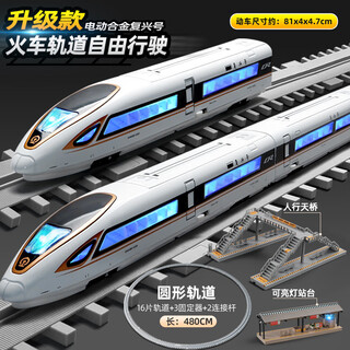 卡威遥控火车玩具高铁玩具复兴号套装合金小火车模型男孩轨道列车礼物 电动复兴号三节白轨道+站台+天桥