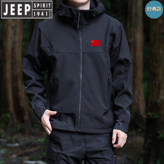 Jeep spirit national team uniform flag autumn outdoor windproof soft shell jacket men's fleece sports top warm jacket black 5xl