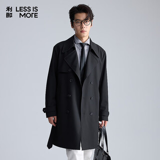 Lilang light fashion men's clothing youth commuting windbreaker men's long double-breasted lapel anti-wrinkle easy-care jacket black (1k) 2xl (180)