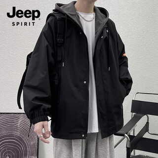 Jeep spirit jacket men's hooded windproof jacket men's casual work clothes jacket men's 2212 black 2xl