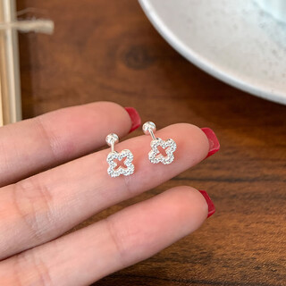 Qi xiaomi four-leaf clover earrings for women sterling silver 999 earrings 2025 new high-end earrings for pierced ears for sleeping without removing earrings a pair of four-leaf clover earrings 999 pure silver