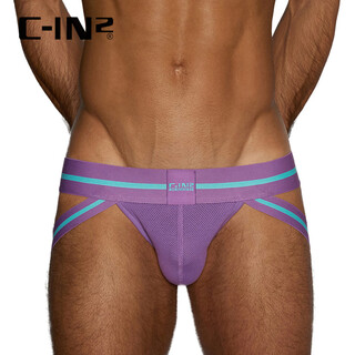 C-in2 summer new men's mesh sports butt-exposed sexy u-convex low-waisted double thong pants for men 6825rt purple 505- 1 piece s suitable for 2 feet 1-2 feet 3 waist (28-30 size)