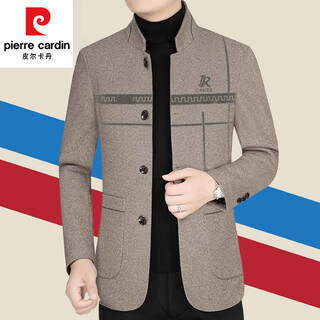 皮尔卡丹（pierre cardin）羊毛夹克男春秋季新款中年中华立领男士羊毛呢子外套爸爸中山装 咖色 L 175(115-130斤)