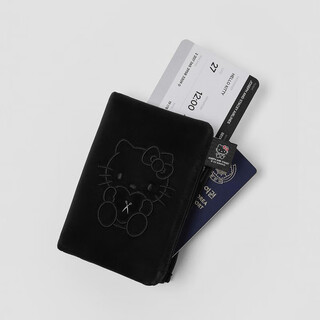 诗迦努护照登机牌收纳包旅行证件夹钱包一体多功能卡包出国 暗黑kitty刺绣护照包