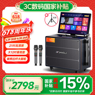 山水（SANSUI）家庭ktv音响套装 户外便携广场舞蓝牙音响带显示屏 家用点歌机卡拉ok一体机 电木吉他乐器音箱Q129