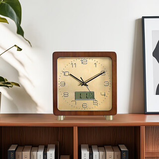 Compas new chinese style table clock home solid wood perpetual calendar clock ornaments pendulum clock desktop decoration table clock decoration silent clock 584 walnut model-metal dial-silent movement