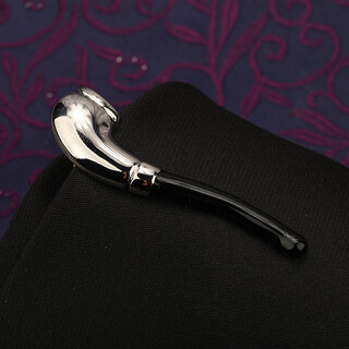 带带帅男士金色银色领带夹商务正装结婚简约韩版保安时尚领夹男女别针 烟斗（白+黑） 领带夹