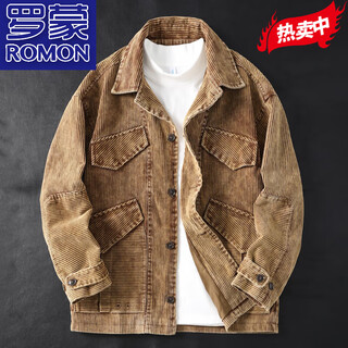 Romon spring and autumn vinegar washed corduroy jacket men's denim style stand collar zipper slim fit motorcycle jacket casual cycling top design 1 lined m 170 140jin jin is equal to less than 0.5 kg