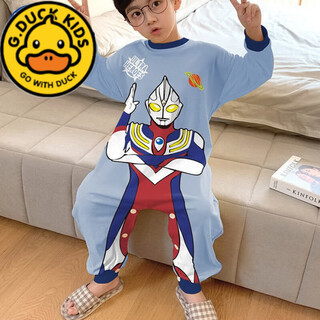 G.duckkids children's one-piece pajamas boys autumn winter summer long-sleeved boy cartoon ultraman baby boy one-piece anti-kick sleeping bag