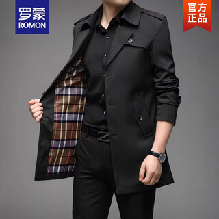 Romon dad spring and autumn mid-length large size windbreaker men's casual coat velvet thickened winter slim jacket 808 black spring and autumn style xl (recommended 130 150 jin jin equals 0.5 kg to wear)