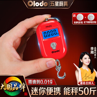 Olodo german mini portable electronic scale, portable scale, high-precision small scale, portable hook scale, small spring scale, can weigh 50 jin jin is equal to 0.5 kg, charming red, 2 batteries included