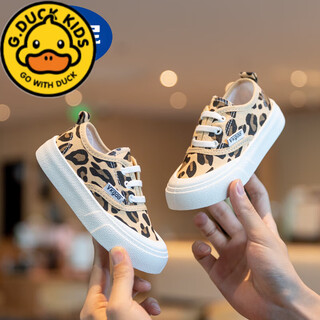 G.duck children's canvas shoes soft sole sneakers 2025 spring and autumn new girls' sports shoes soft sole lightweight boys' casual shoes yellow leopard print 26 inner length 16.5cm