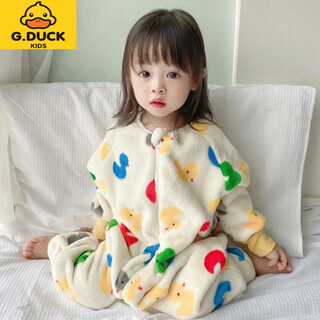 G.duckkids children's sleeping bag autumn and winter flannel home clothes male and female babies split leg anti-kick quilt coral fleece one-piece pajamas yellow duck double-layer zipper 5-15 degrees size 80 height 70-80cm
