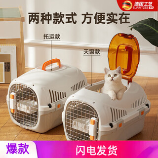 鸿志静选德国猫咪航空箱小型狗狗托运箱宠物太空舱猫咪外出便携猫笼子车载 白灰色-无天窗 【建议15斤内适用