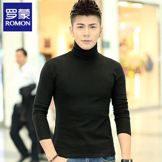 Romon spring, autumn and winter turtleneck bottoming shirt slim fit pure cotton tight youth long sleeve t-shirt men's solid color underwear men's black m 100jin jin is equal to 0.5kg wear left and right