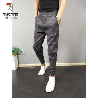 Woodpecker (tucano) internet celebrity trendy brand harem pants spring and autumn new style nine-point pants men's versatile corduroy solid color pants leggings sports pants for men gray (g62) 27