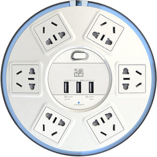 Breakthrough lightning protection and surge protection socket tz-pcsr21 round flying saucer plug strip overload protection usb charging terminal board sr21plus (blue lightning protection usb charging) 6 sockets