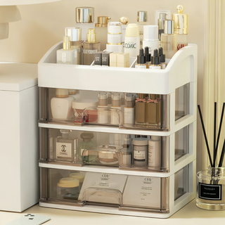 Zhizhi yifan cosmetics storage box desktop high-end drawer-type dust-proof bathroom sink vanity lipstick storage rack two-layer transparent white regular style