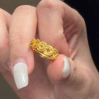 Fat donglai's same style copper coin ring yellow l gold crushed ice female niche design light luxury new chinese style five emperors coin five emperors coin ring high color retention treatment opening adjustable