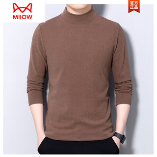 Miiow autumn and winter double-sided german velvet thermal underwear men's thin single-piece top brushed half-turtle collar men's slim fit camel xl