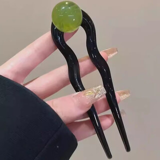 Drjefun simple u-shaped hairpin girly back head ball hair artifact retro temperament hairpin hairpin headdress green beads u-shaped hair fork