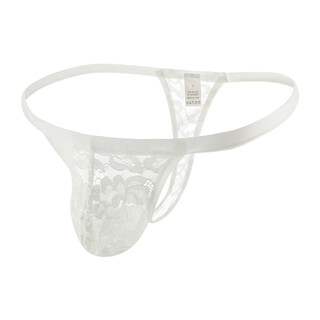 Lace underwear men's thong sexy single thong transparent hollow mesh t underwear thin edge breathable briefs white xl