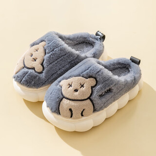 Gotovan children's cotton slippers girls autumn and winter 2025 new indoor non-slip warm home furry slippers for girls baby gray 18-19 (shoe inner length 17cm)